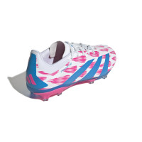 adidas Predator Elite Gazon Naturel Chaussures de Foot (FG) Enfants Blanc Rose Bleu