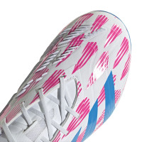 adidas Predator Elite Gazon Naturel Chaussures de Foot (FG) Enfants Blanc Rose Bleu