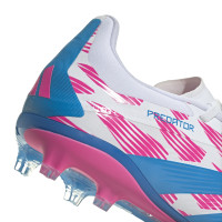 adidas Predator Elite Gazon Naturel Chaussures de Foot (FG) Enfants Blanc Rose Bleu