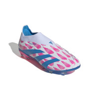 adidas Predator Elite Sans Lacets Gazon Naturel Chaussures de Foot (FG) Enfants Blanc Rose Bleu