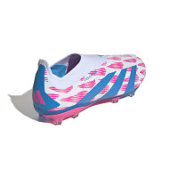 adidas Predator Elite Sans Lacets Gazon Naturel Chaussures de Foot (FG) Enfants Blanc Rose Bleu