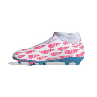 adidas Predator League Sans Lacets Gazon Naturel Chaussures de Foot (FG) Enfants Blanc Rose Bleu