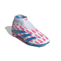 adidas Predator League Sans Lacets Gazon Naturel Chaussures de Foot (FG) Enfants Blanc Rose Bleu