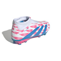 adidas Predator League Sans Lacets Gazon Naturel Chaussures de Foot (FG) Enfants Blanc Rose Bleu