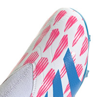 adidas Predator League Sans Lacets Gazon Naturel Chaussures de Foot (FG) Enfants Blanc Rose Bleu