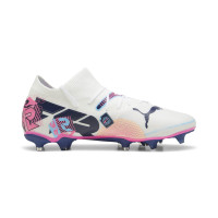 PUMA Future 7 Match Gazon Naturel Gazon Artificiel Chaussures de Foot (MG) Blanc Bleu Rose