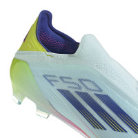 adidas F50 Elite Sans Lacets Gazon Naturel Chaussures de Foot (FG) Bleu Clair Bleu Foncé Jaune