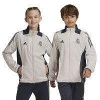 adidas Real Madrid Présentation Survêtement Full-Zip Europe 2024-2025 Enfants Beige Gris Foncé Brun