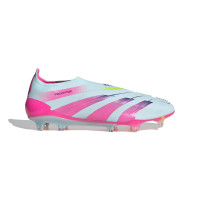 adidas Predator Elite Sans Lacets Gazon Naturel Chaussures de Foot (FG) Bleu Clair Rose Jaune