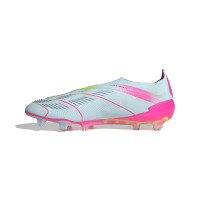 adidas Predator Elite Sans Lacets Gazon Naturel Chaussures de Foot (FG) Bleu Clair Rose Jaune