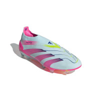 adidas Predator Elite Sans Lacets Gazon Naturel Chaussures de Foot (FG) Bleu Clair Rose Jaune