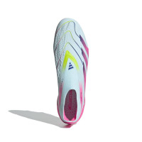 adidas Predator Elite Sans Lacets Gazon Naturel Chaussures de Foot (FG) Bleu Clair Rose Jaune