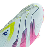 adidas Predator Elite Sans Lacets Gazon Naturel Chaussures de Foot (FG) Bleu Clair Rose Jaune