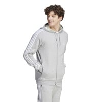 adidas Essentials Fleece Survêtement de Jogging Full-Zip Gris Blanc