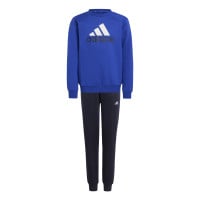 adidas Essentials Big Logo Fleece Joggingpak Kids Blauw Zwart Wit