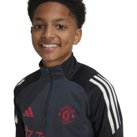 adidas Manchester United Trainingspak 1/4-Zip Europees 2024-2025 Kids Donkergrijs Zwart Rood Wit