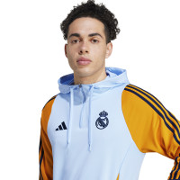 adidas Real Madrid Track Sweat à Capuche 2024-2025 Bleu Clair Jaune Bleu Foncé