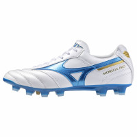 Mizuno Morelia II Pro Gazon Naturel Chaussures de Foot (FG) Blanc Bleu Doré