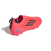 adidas F50 Pro Sans Lacets Gazon Naturel Chaussures de Foot (FG) Enfants Rouge Vif Noir Argenté