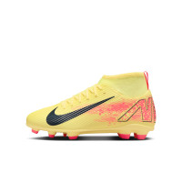 Nike Mercurial Superfly 10 Mbappé Club Gazon Naturel Artificiel Chaussures de Foot (MG) Enfants Jaune Rose Orange