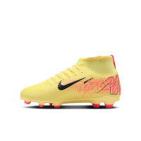 Nike Mercurial Superfly 10 Mbappé Club Gazon Naturel Artificiel Chaussures de Foot (MG) Enfants Jaune Rose Orange