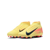 Nike Mercurial Superfly 10 Mbappé Club Gazon Naturel Artificiel Chaussures de Foot (MG) Enfants Jaune Rose Orange