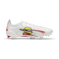 PUMA Ultra 5 Ultimate Senna Gazon Naturel Chaussures de Foot (FG) Blanc Doré Rouge