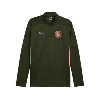 PUMA Manchester City Trainingstrui 1/4 Zip 2024-2025 Olijfgroen Lichtblauw