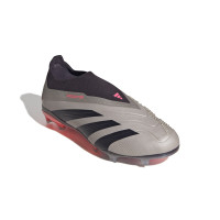 adidas Predator Elite Sans Lacets Gazon Naturel Chaussures de Foot (FG) Enfants Argenté Noir Rose