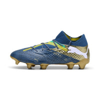 PUMA Future 7 Ultimate BNA Gazon Naturel Gazon Artificiel Chaussures de Foot (MG) Bleu Foncé Doré Jaune