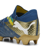 PUMA Future 7 Ultimate BNA Gazon Naturel Gazon Artificiel Chaussures de Foot (MG) Bleu Foncé Doré Jaune