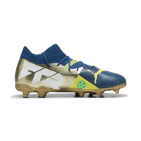 PUMA Future 7 Match BNA Gazon Naturel Gazon Artificiel Chaussures de Foot (MG) Enfants Bleu Foncé Doré Jaune