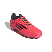 adidas F50 League Gazon Naturel Artificiel Chaussures de Foot (MG) Enfants Rouge Vif Noir Argenté