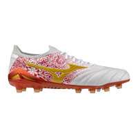 Mizuno Morelia Neo IV Beta SR4 Gazon Naturel Chaussures de Foot (FG) Blanc Rouge Doré