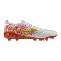 Mizuno Morelia Neo IV Beta SR4 Gazon Naturel Chaussures de Foot (FG) Blanc Rouge Doré