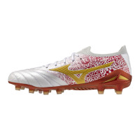 Mizuno Morelia Neo IV Beta SR4 Gazon Naturel Chaussures de Foot (FG) Blanc Rouge Doré