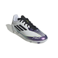 adidas F50 Messi League Gazon Naturel Chaussures de Foot (FG) Enfants Blanc Mauve Noir