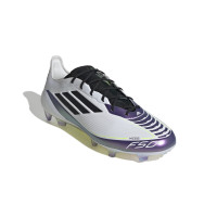 adidas F50 Messi Elite Gazon Naturel Chaussures de Foot (FG) Blanc Mauve Noir