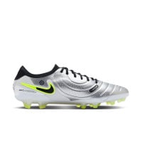 Nike Tiempo Legend 10 Elite Gazon Naturel Chaussures de Foot (FG) Argenté Noir Néon Jaune