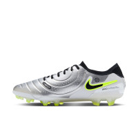 Nike Tiempo Legend 10 Elite Gazon Naturel Chaussures de Foot (FG) Argenté Noir Néon Jaune