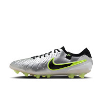 Nike Tiempo Legend 10 Elite Gazon Naturel Chaussures de Foot (FG) Argenté Noir Néon Jaune