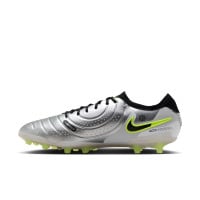 Nike Tiempo Legend 10 Elite Gazon Naturel Chaussures de Foot (FG) Argenté Noir Néon Jaune