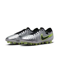 Nike Tiempo Legend 10 Elite Gazon Naturel Chaussures de Foot (FG) Argenté Noir Néon Jaune