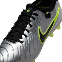 Nike Tiempo Legend 10 Elite Gazon Naturel Chaussures de Foot (FG) Argenté Noir Néon Jaune