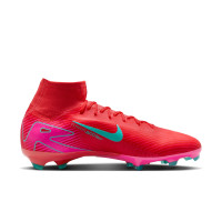 Nike Zoom Mercurial Superfly 10 Pro Gazon Naturel Chaussures de Foot (FG) Rouge Turquoise Rose