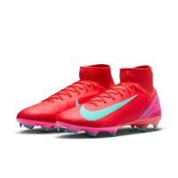 Nike Zoom Mercurial Superfly 10 Pro Gazon Naturel Chaussures de Foot (FG) Rouge Turquoise Rose