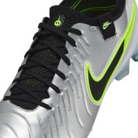 Nike Tiempo Legend 10 Elite Crampons Vissés Chaussures de Foot (SG) Anti-Clog Argenté Noir Néon Jaune