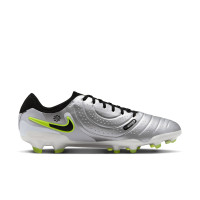 Nike Tiempo Legend 10 Pro Gazon Naturel Chaussures de Foot (FG) Argenté Noir Néon Jaune