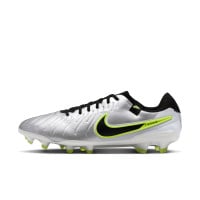 Nike Tiempo Legend 10 Pro Gras Voetbalschoenen (FG) Zilver Zwart Neongeel