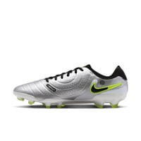 Nike Tiempo Legend 10 Pro Gazon Naturel Chaussures de Foot (FG) Argenté Noir Néon Jaune